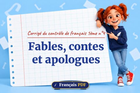 Fables, contes et apologues : corrigé du contrôle de français 5ème n°4, illustration Français PDF