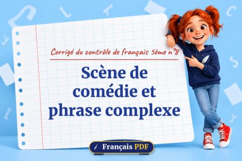 Scène de comédie et phrase complexe : corrigé du contrôle de français 5ème n°8, illustration Français PDF