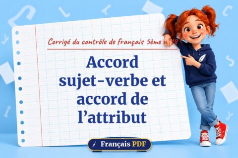 Accord sujet-verbe et accord de l’attribut : corrigé du contrôle de français 5ème n°18, illustration Français PDF