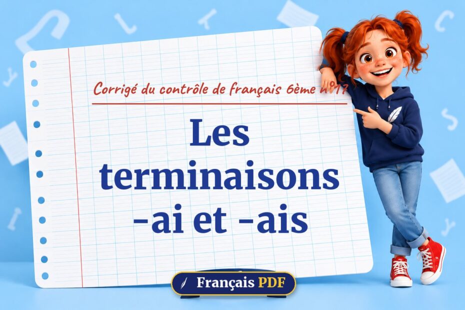 Les terminaisons -ai et -ais : corrigé du contrôle de français 6ème n°17, illustration Français PDF