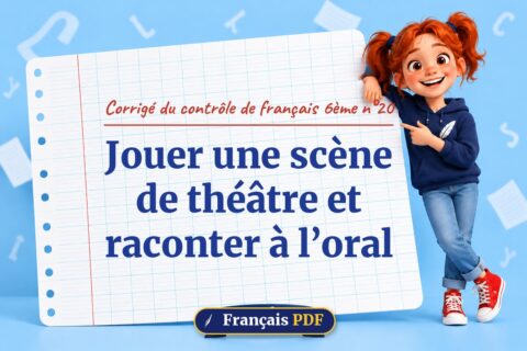 Jouer une scène de théâtre et raconter à l’oral : corrigé du contrôle de français 6ème n°20, illustration Français PDF