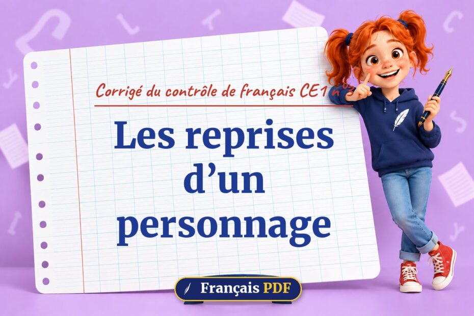 Les reprises d’un personnage : corrigé du contrôle de français ce1 n°3, illustration Français PDF