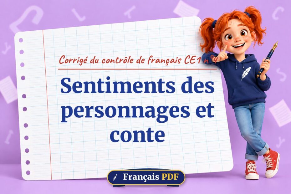 Sentiments des personnages et conte : corrigé du contrôle de français ce1 n°4, illustration Français PDF