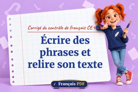 Écrire des phrases et relire son texte : corrigé du contrôle de français ce1 n°6, illustration Français PDF