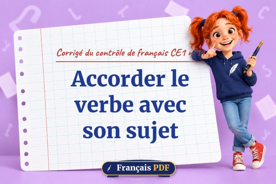 Accorder le verbe avec son sujet : corrigé du contrôle de français ce1 n°11, illustration Français PDF