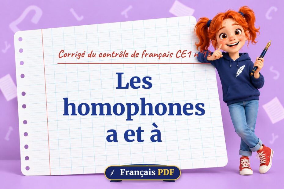 Les homophones a et à : corrigé du contrôle de français ce1 n°13, illustration Français PDF