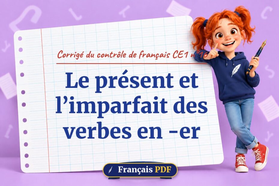 Le présent et l’imparfait des verbes en -er : corrigé du contrôle de français ce1 n°16, illustration Français PDF