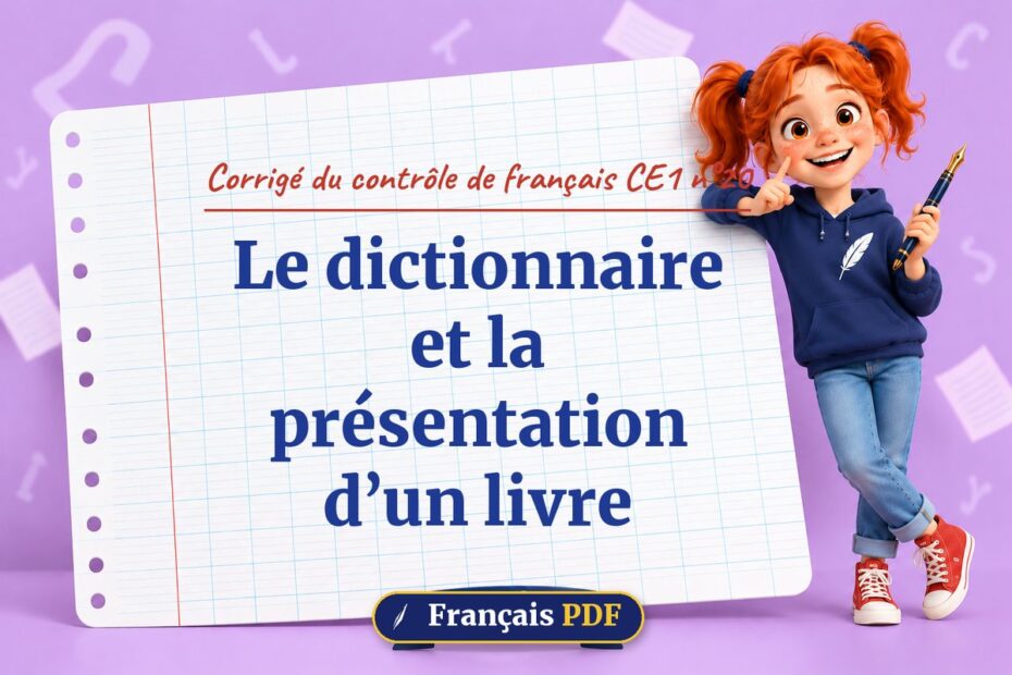 Le dictionnaire et la présentation d’un livre : corrigé du contrôle de français ce1 n°20, illustration Français PDF