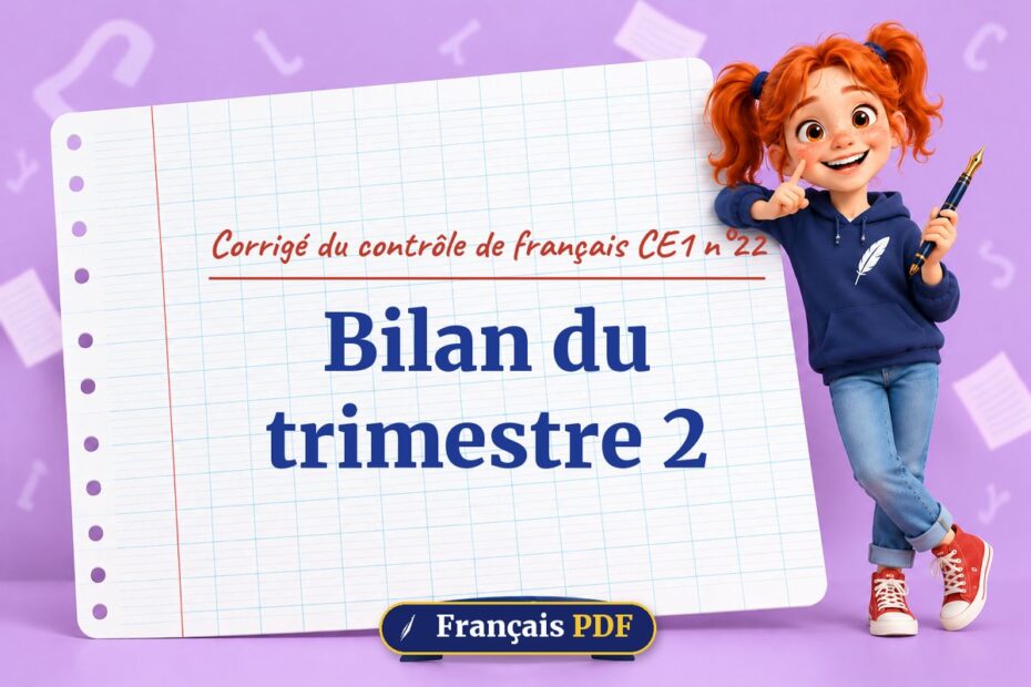 Bilan du trimestre 2 : corrigé du contrôle de français ce1 n°22, illustration Français PDF