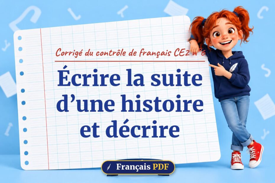 Écrire la suite d’une histoire et décrire : corrigé du contrôle de français ce2 n°6, illustration Français PDF