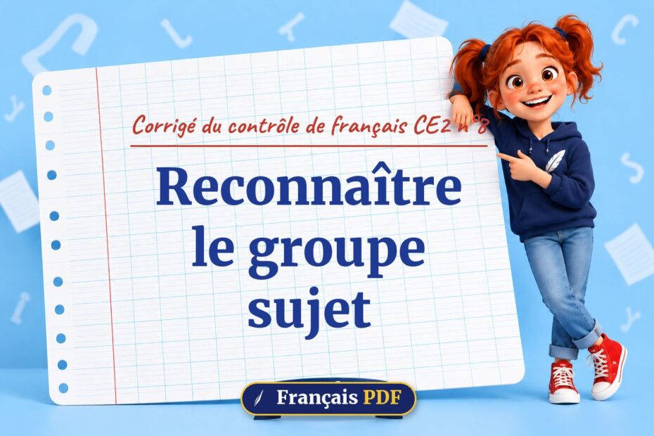 Reconnaître le groupe sujet : corrigé du contrôle de français ce2 n°8, illustration Français PDF