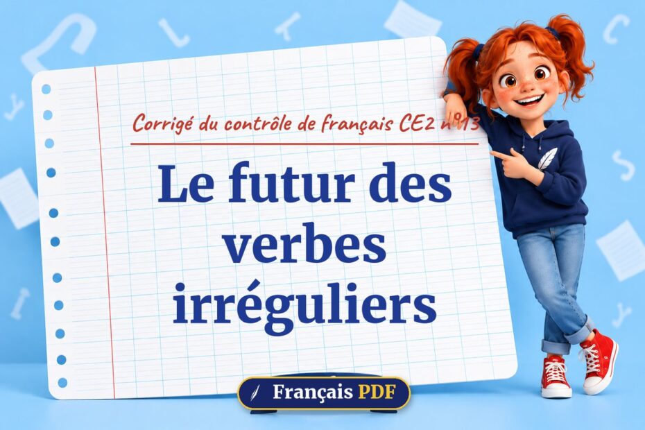 Le futur des verbes irréguliers : corrigé du contrôle de français ce2 n°13, illustration Français PDF