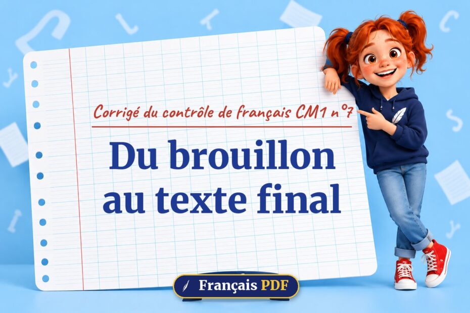 Du brouillon au texte final : corrigé du contrôle de français cm1 n°7, illustration Français PDF