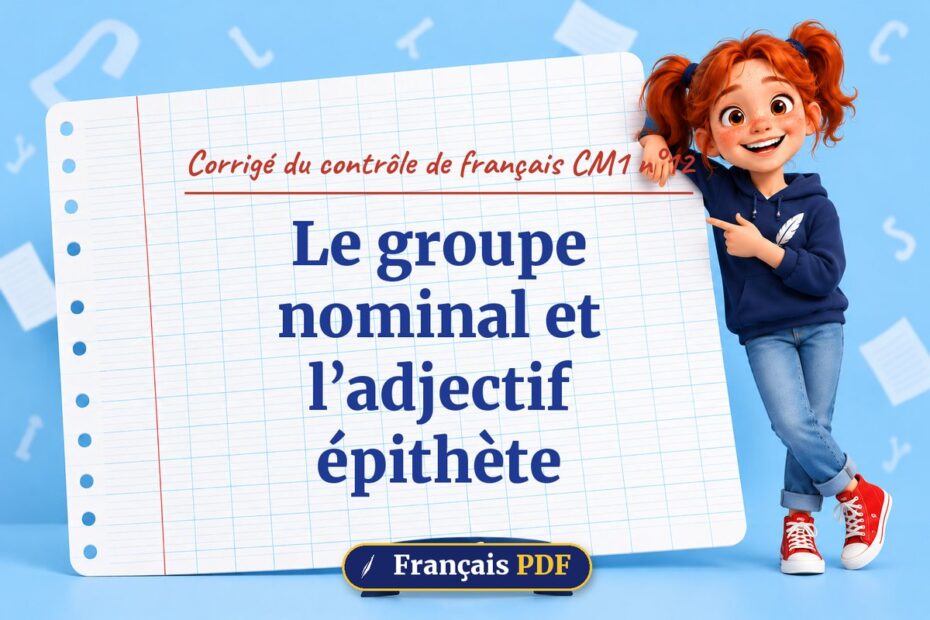 Le groupe nominal et l’adjectif épithète : corrigé du contrôle de français cm1 n°12, illustration Français PDF