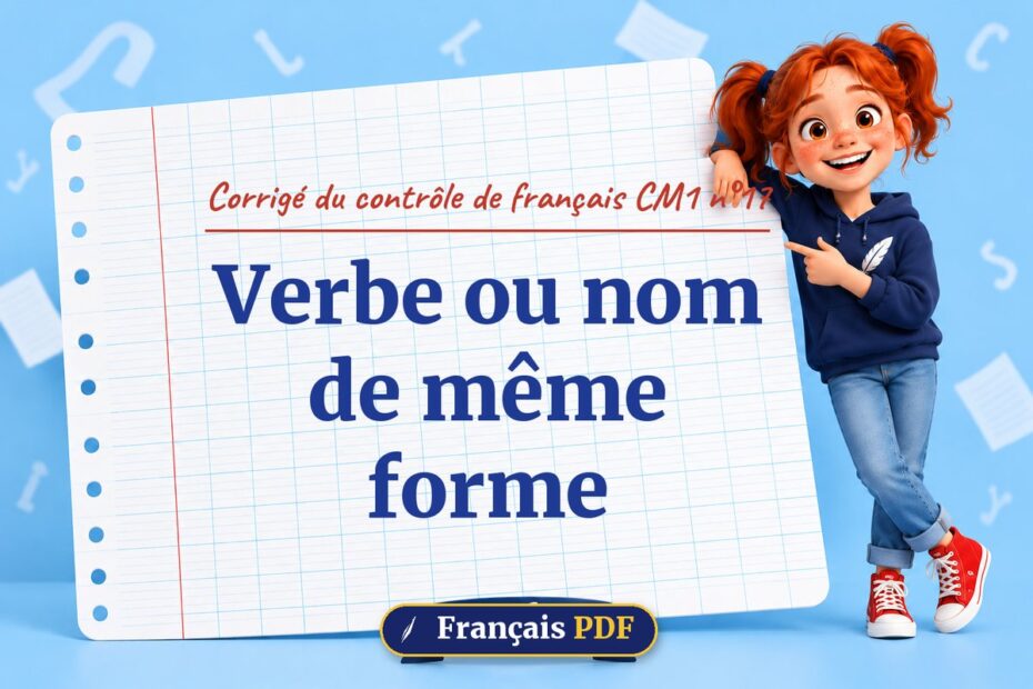 Verbe ou nom de même forme : corrigé du contrôle de français cm1 n°17, illustration Français PDF