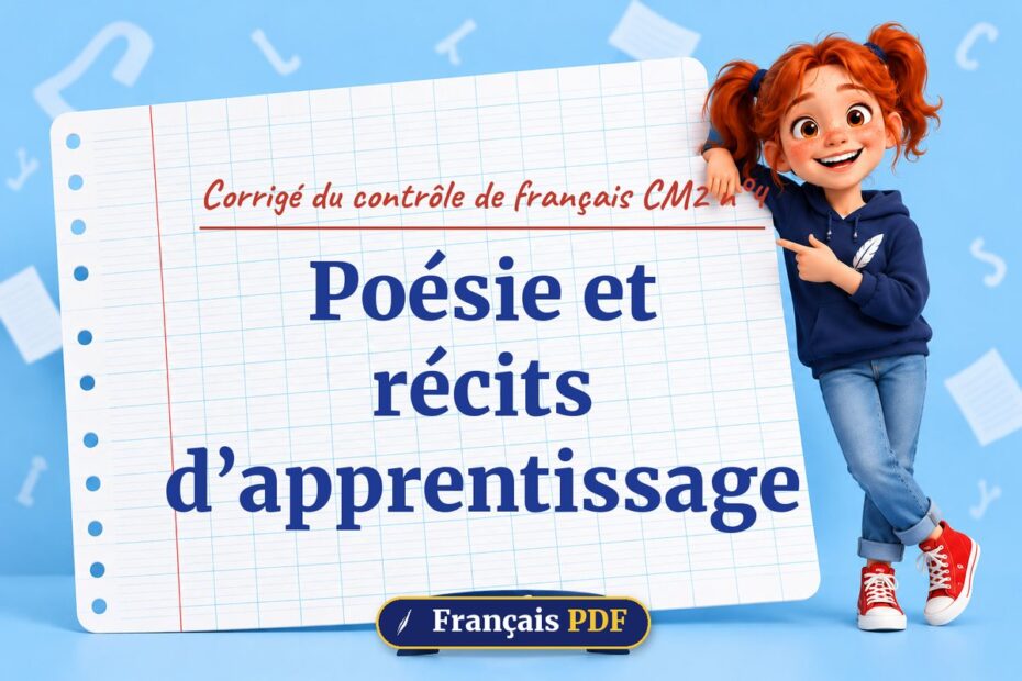 Poésie et récits d’apprentissage : corrigé du contrôle de français cm2 n°4, illustration Français PDF