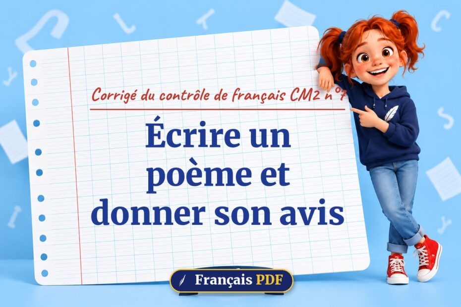 Écrire un poème et donner son avis : corrigé du contrôle de français cm2 n°7, illustration Français PDF