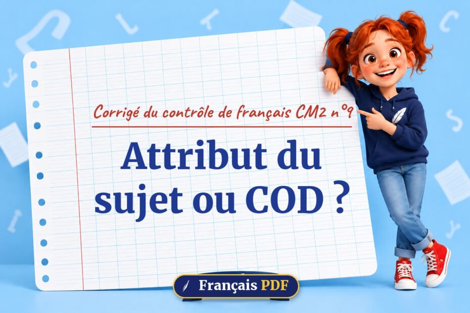 Attribut du sujet ou COD ? : corrigé du contrôle de français cm2 n°9, illustration Français PDF
