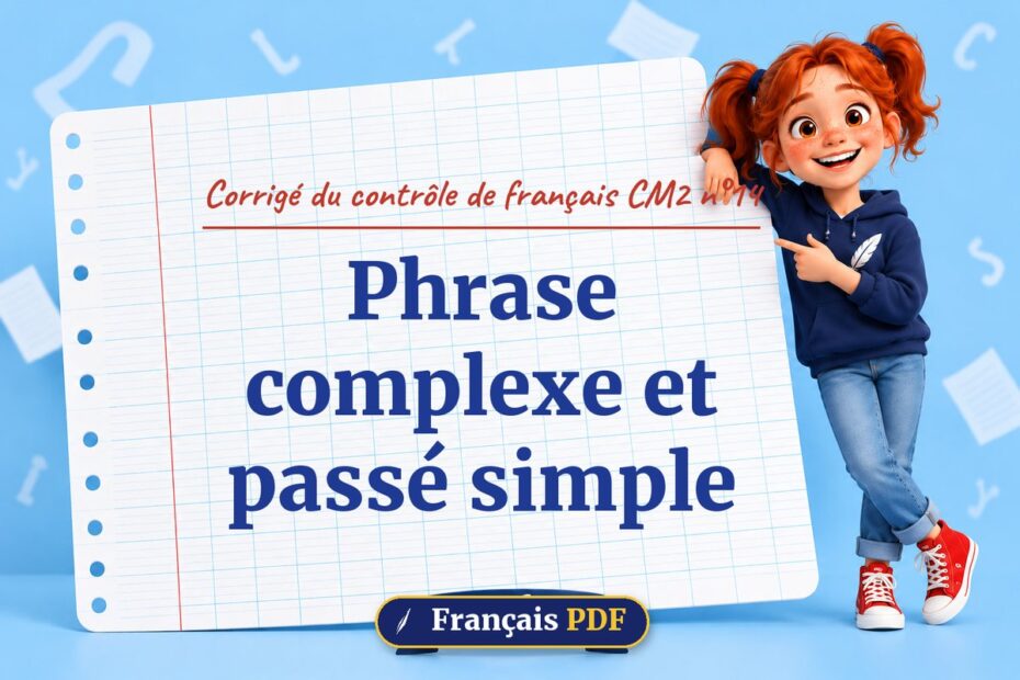 Phrase complexe et passé simple : corrigé du contrôle de français cm2 n°14, illustration Français PDF