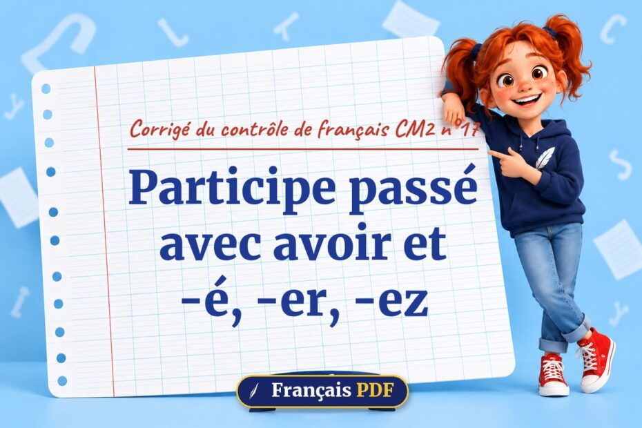 Participe passé avec avoir et -é, -er, -ez : corrigé du contrôle de français cm2 n°17, illustration Français PDF