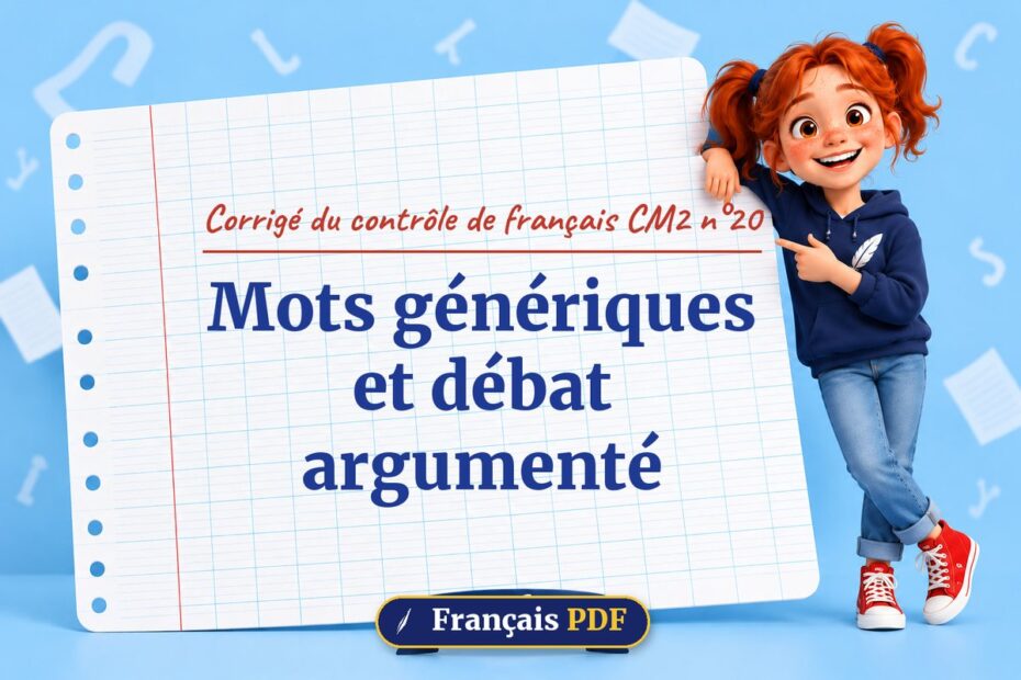 Mots génériques et débat argumenté : corrigé du contrôle de français cm2 n°20, illustration Français PDF