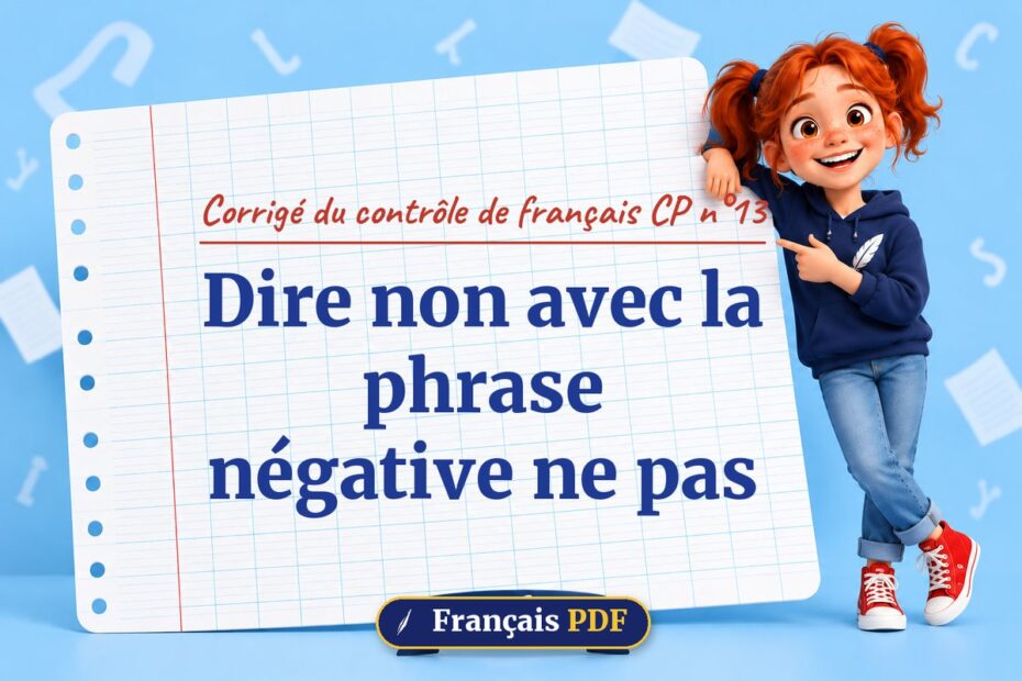 Dire non avec la phrase négative ne pas : corrigé du contrôle de français cp n°13, illustration Français PDF