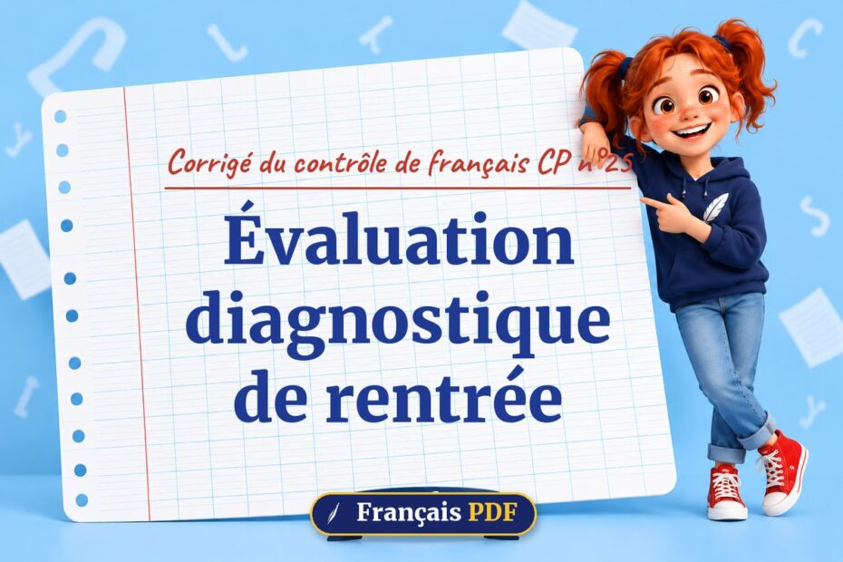 Évaluation diagnostique de rentrée : corrigé du contrôle de français cp n°25, illustration Français PDF