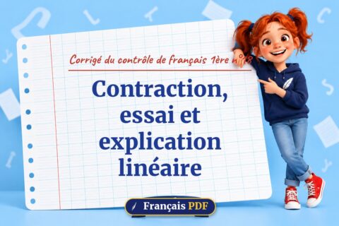 Contraction, essai et explication linéaire : corrigé du contrôle de français 1ère n°18, illustration Français PDF