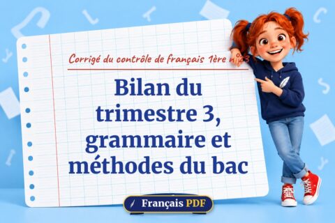 Bilan du trimestre 3, grammaire et méthodes du bac : corrigé du contrôle de français 1ère n°23, illustration Français PDF