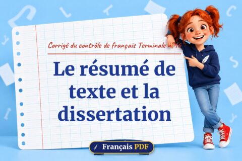 Le résumé de texte et la dissertation : corrigé du contrôle de français terminale n°16, illustration Français PDF