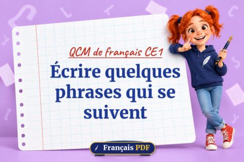 Écrire quelques phrases qui se suivent : QCM de français ce1, illustration Français PDF