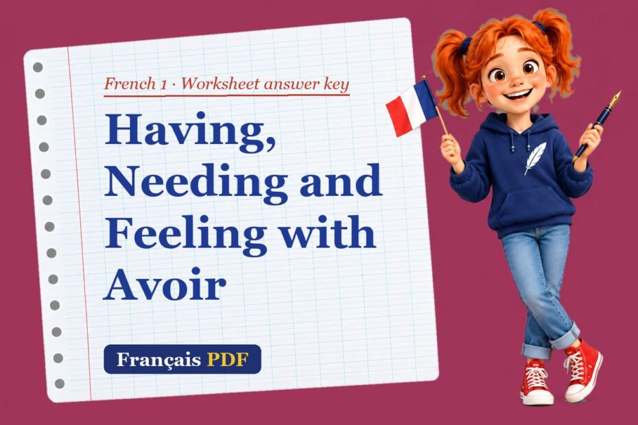 Having, Needing and Feeling with Avoir – French 1 worksheet answer key with Zoé, the Français PDF coach