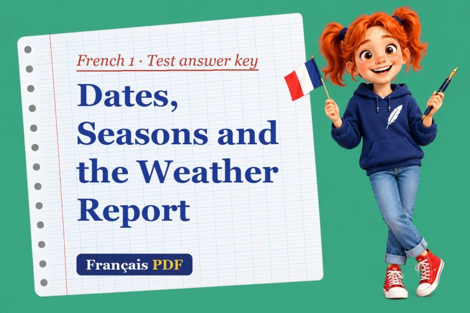 Dates, Seasons and the Weather Report – French 1 test answer key with Zoé, the Français PDF coach