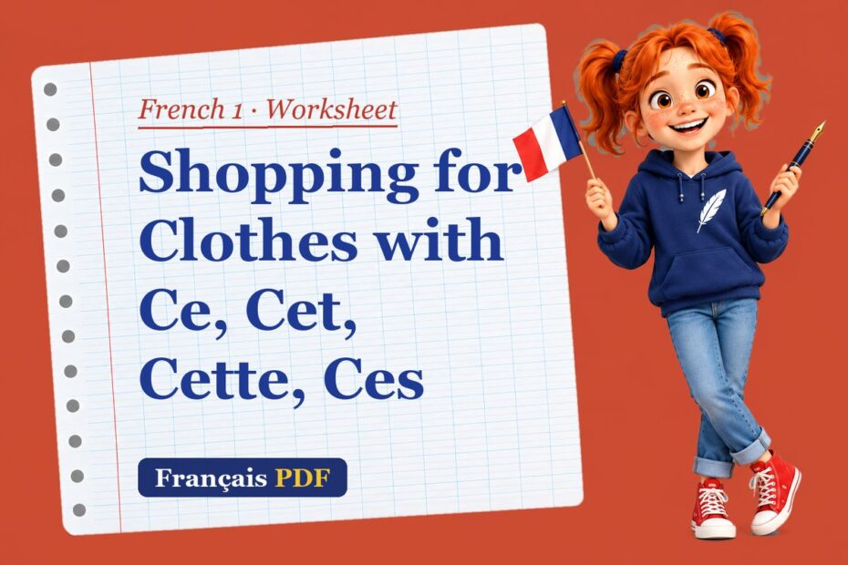 Shopping for Clothes with Ce, Cet, Cette, Ces – French 1 worksheet with Zoé, the Français PDF coach
