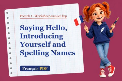 Saying Hello, Introducing Yourself and Spelling Names – French 1 worksheet answer key with Zoé, the Français PDF coach