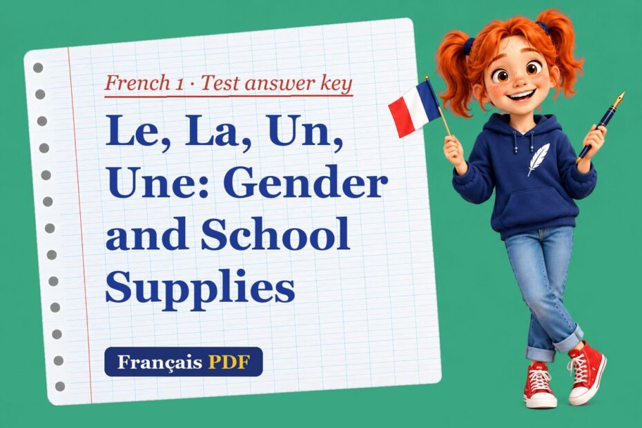 Le, La, Un, Une: Gender and School Supplies – French 1 test answer key with Zoé, the Français PDF coach