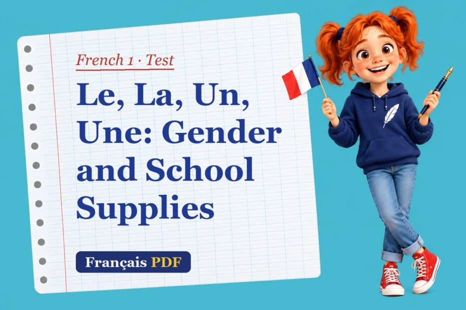 Le, La, Un, Une: Gender and School Supplies – French 1 test with Zoé, the Français PDF coach