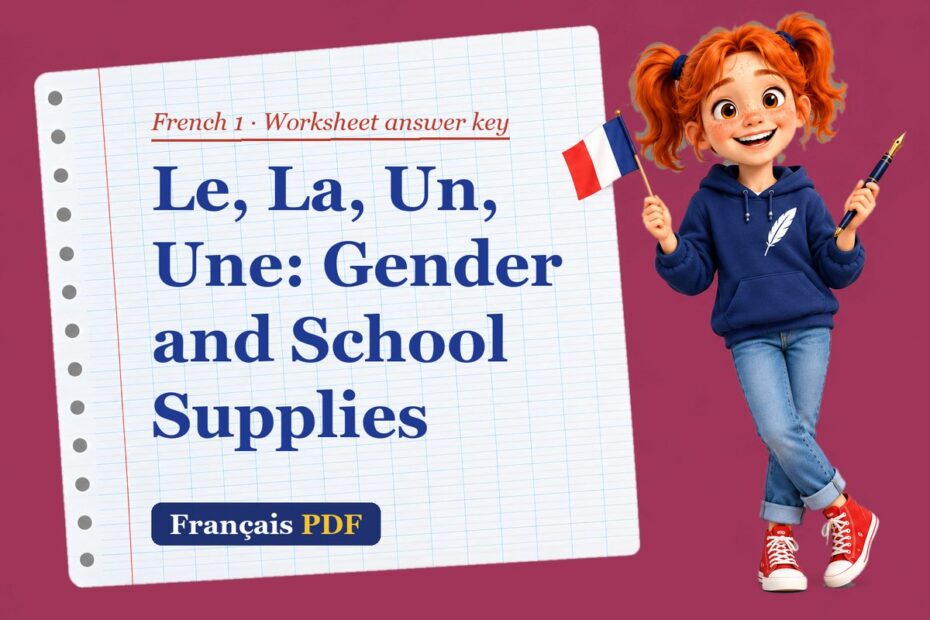 Le, La, Un, Une: Gender and School Supplies – French 1 worksheet answer key with Zoé, the Français PDF coach