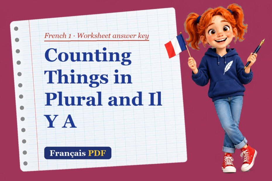 Counting Things in Plural and Il Y A – French 1 worksheet answer key with Zoé, the Français PDF coach