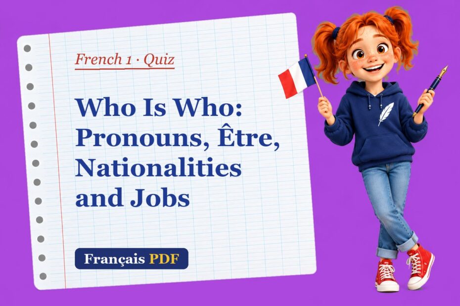 Who Is Who: Pronouns, Être, Nationalities and Jobs – French 1 quiz with Zoé, the Français PDF coach