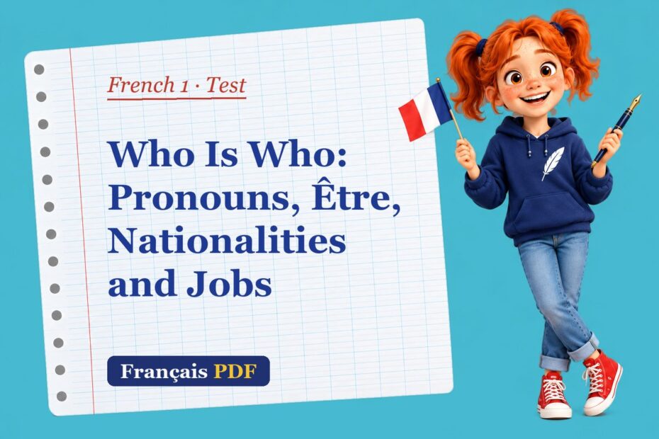 Who Is Who: Pronouns, Être, Nationalities and Jobs – French 1 test with Zoé, the Français PDF coach