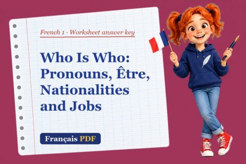 Who Is Who: Pronouns, Être, Nationalities and Jobs – French 1 worksheet answer key with Zoé, the Français PDF coach