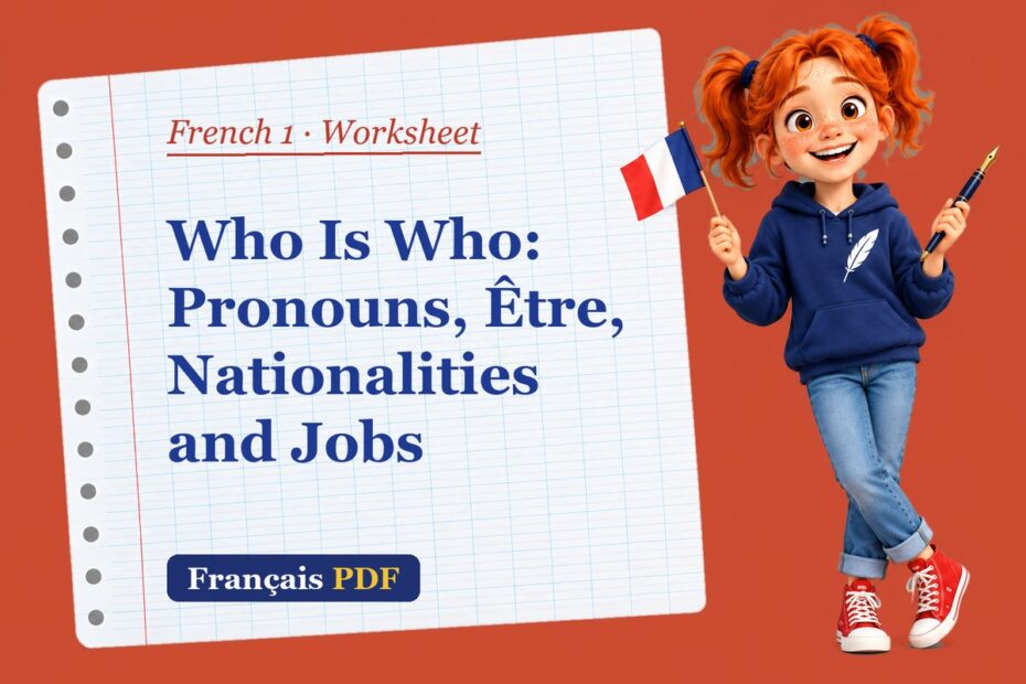 Who Is Who: Pronouns, Être, Nationalities and Jobs – French 1 worksheet with Zoé, the Français PDF coach