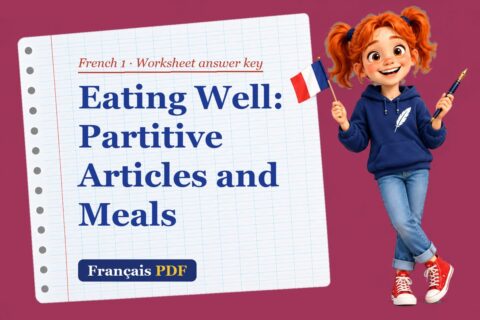 Eating Well: Partitive Articles and Meals – French 1 worksheet answer key with Zoé, the Français PDF coach