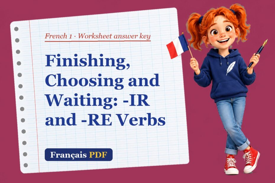 Finishing, Choosing and Waiting: -IR and -RE Verbs – French 1 worksheet answer key with Zoé, the Français PDF coach