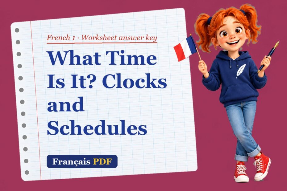 What Time Is It? Clocks and Schedules – French 1 worksheet answer key with Zoé, the Français PDF coach