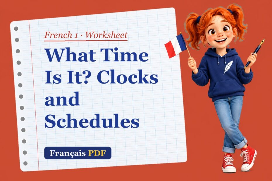 What Time Is It? Clocks and Schedules – French 1 worksheet with Zoé, the Français PDF coach