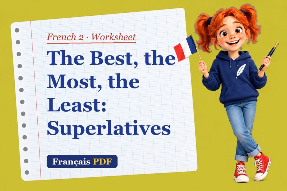 The Best, the Most, the Least: Superlatives – French 2 worksheet with Zoé, the Français PDF coach
