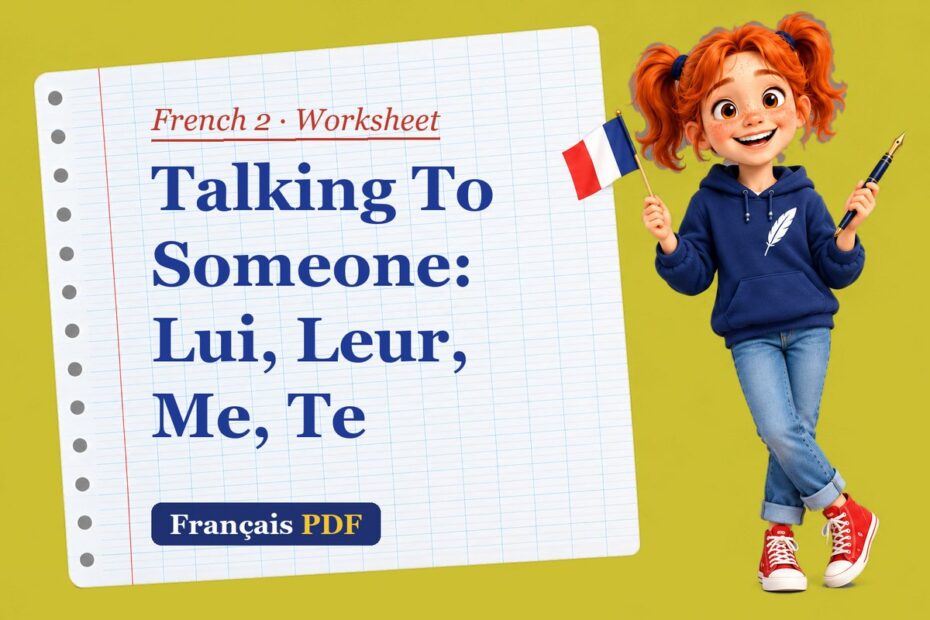 Talking To Someone: Lui, Leur, Me, Te – French 2 worksheet with Zoé, the Français PDF coach