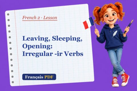 Leaving, Sleeping, Opening: Irregular -ir Verbs – French 2 lesson with Zoé, the Français PDF coach